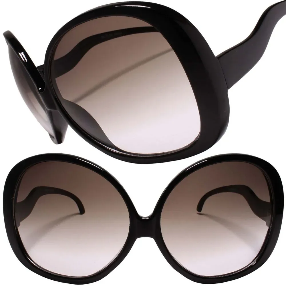 Oversize Square Swan Drop Temple Vintage Butterfly Womens Black Sunglasses
